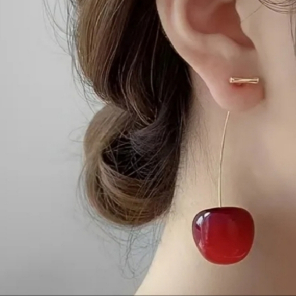 Elegant Red Cherry Drop Earrings - Picture 1 of 4